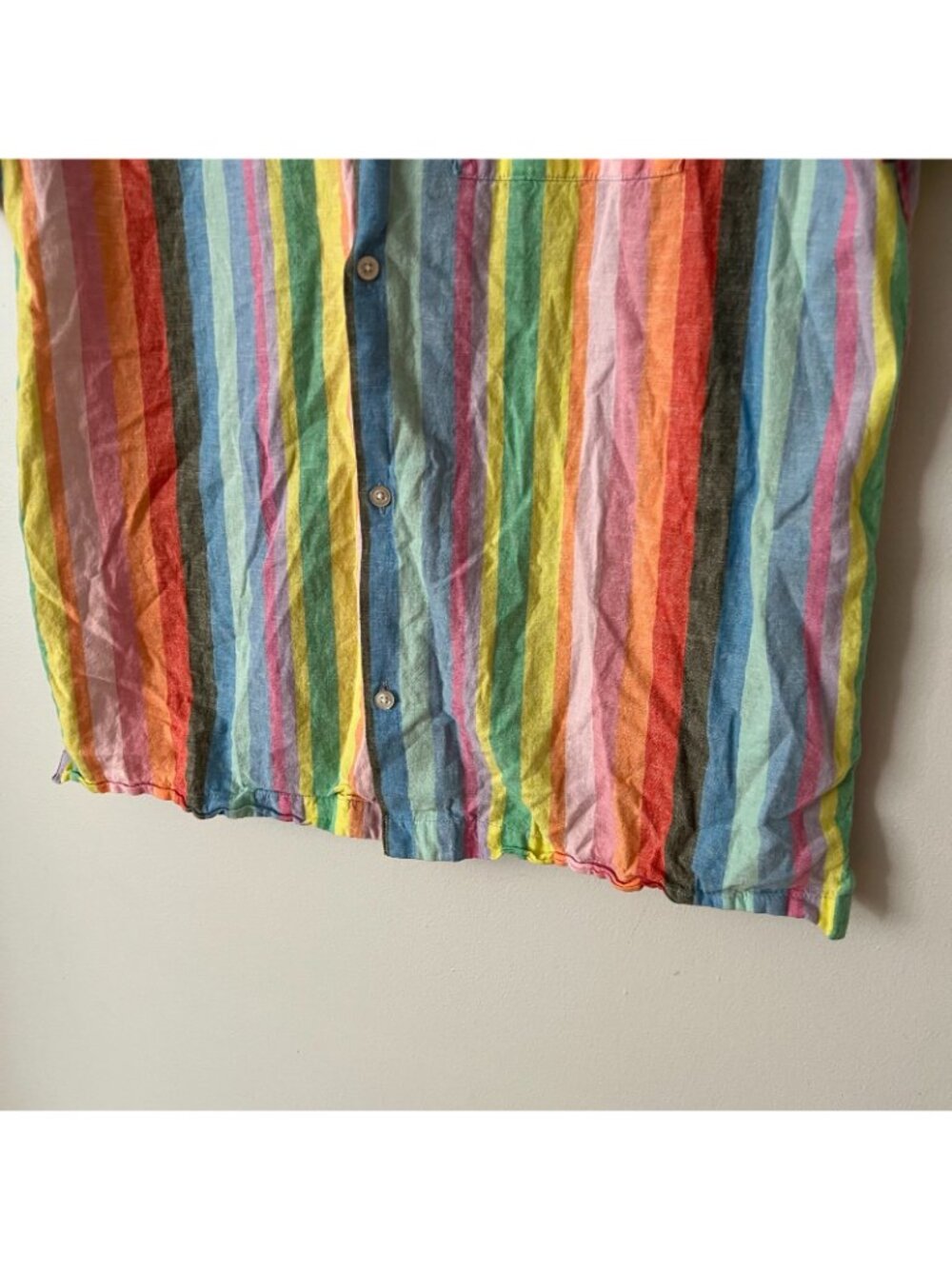 GAP Linen-Cotton Rainbow Striped Short Sleeve Button Up Shirt Men's Size L Tall - Picture 2 of 10